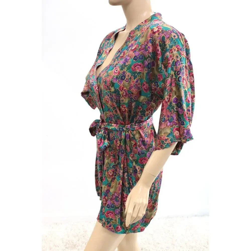 Vintage Gold Label Victorias Secret Silk Robe One Size S M L Belted Kimono Short